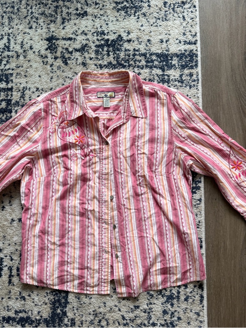 Caribbean Joe Pink Striped Button-Down Shirt